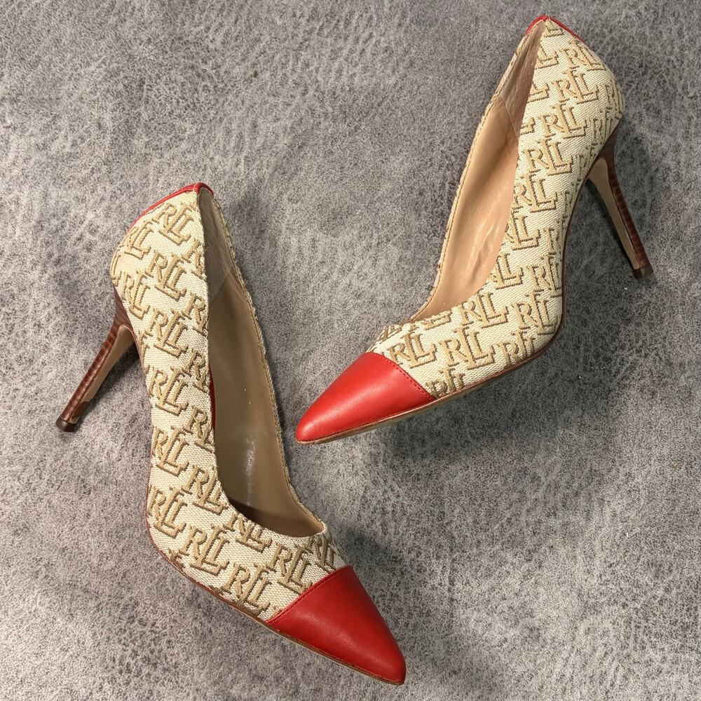Ralph Lauren All Over Print Red Toe Heels
